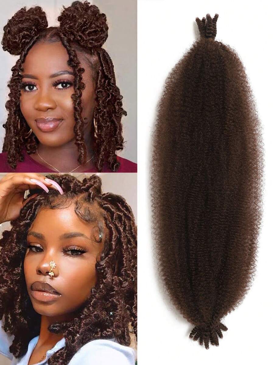 1 gói tóc nối xoăn màu nâu đỏ, tóc tết tổng hợp xoắn, tóc nối xoắn đen Afro xoắn để tết, tóc nối tổng hợp xoắn xoắn trước Kinky Twist - Màu nâu Sô-cô-la - Xem 1