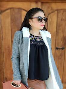 Cardigan Tejido de Punto Aborregado - Gris Oscuro - Ver 2