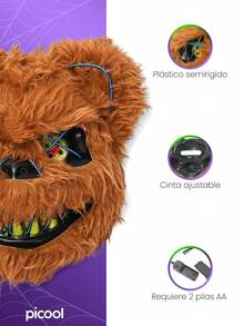 PICOOL Máscara LED para Halloween Oso Sangriento de Terror Fiesta de Neón - Morado - Ver 2