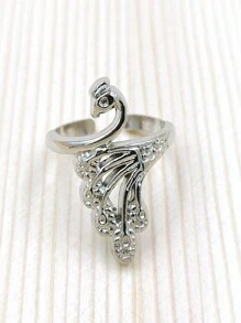 1 件銀色孔雀可調節環 Diy 編織工具孔雀形開口繞線器