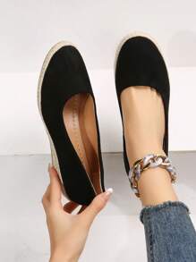 Women's Classic And Fashionable Slip-On Wedge Heeled Shoes With Espadrille Sole For All Seasons - Black - View 2