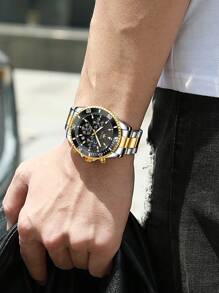 OLEVS. OLEVS Mens Watches Chronograph Luxury Dress Moon Phase Quartz Stainless Steel Waterproof Luminous Business Calendar Wrist Watch - vàng đen - Xem 4