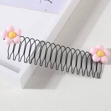 1 件裝可愛花朵形狀髮梳和髮夾適合幼兒女孩日常使用 - 彩色 - 查看 6