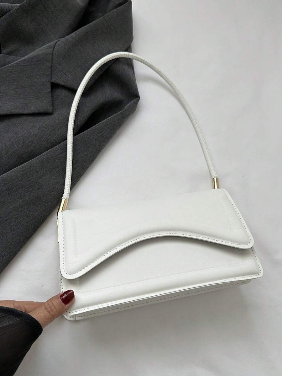 Stylish And Simple Solid Color Vintage Shoulder Bag - White - View 1