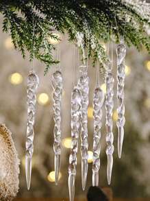 12pcs Clear Acrylic Icicle Ornaments With Screw Thread For Outdoor House, Tree, Christmas Decoration - Clear - View 1