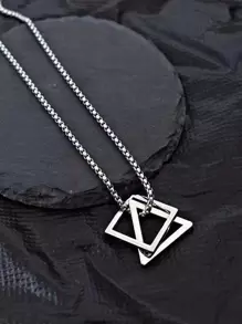 2 pièces/set Triangulaire & Carré Pendentif Acier Au Titane Collier Avec Long Pull Chaîne Pour couples Port Quotidien