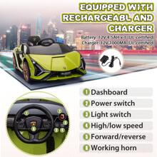 12V Electric Car For Kids, Licensed Lamborghini SIAN Ride On Toy With Parental Remote Control/LED Lights&Horn/Suitable For Toddlers 3-8