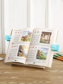 多功能閱讀書立,便攜式可摺疊書架,帶夾子可用於書桌,適用於學生 - 粉色 - 查看 2