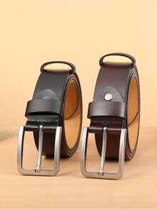 Men's Genuine Leather Belt With Pin Buckle For Decoration Casual - Black - View 2