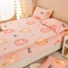 1pc Soft & Warm Flannel Fitted Sheet, Milk Velvet Wrapped Fully, No Fluorescent Agent, Mattress Cover For Winter - Multicolor - View 6