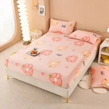 1pc Soft & Warm Flannel Fitted Sheet, Milk Velvet Wrapped Fully, No Fluorescent Agent, Mattress Cover For Winter - Multicolor - View 5