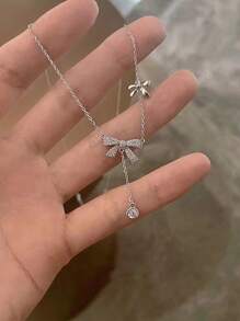 1pc Elegant & Unique Butterfly Shaped Pendant Necklace With Rhinestone & Zirconia Decoration For Women, Suitable For Daily Wear