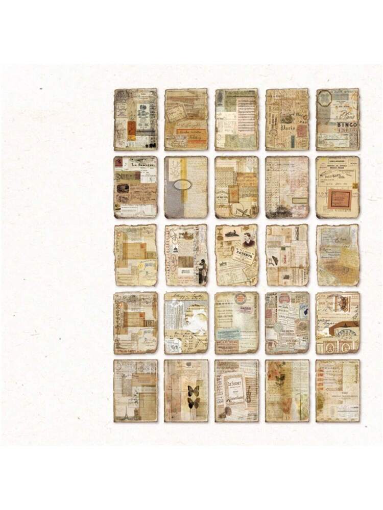 50pcs Retro Light Weight Paper, Handwriting & Aged Series Material Paper, Asymmetric Edge, Minimalist & Vintage Newsprint Series For Scrapbooking, Message Pad, Base Paper, Background Paper Back To School