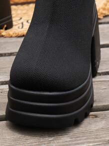 Women's Thick Sole Insulated High Heel Short Boots, Fashionable & Warm, Autumn/Winter