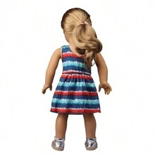 1件18英寸娃娃條紋裙,美國娃娃女孩衣服配件,藍色和紅色條紋裙 (不包括娃娃)