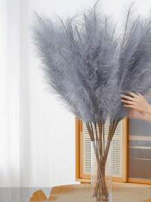 3.62ft 3-In-1 Artificial Pampas Grass, Soft & Fluffy, Lifelike Flowers, Plastic Fake Reeds, 1 Stem Gray Artificial Fluffy Plant, Boho Decor Fake Pampas Grass For Vase Filler, Home Farmhouse Decor, Wedding Party Decor, Fall Party Decor, Living Room Decor, Harvest Table Centerpiece, Halloween Thanksgiving Decor, Christmas Tree/Wreath Decor, Valentine's Day, Birthday Graduation Gift, Autumn Decor - Grey - View 3