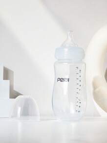 1pc Wide Neck Baby Bottle With Pp Material & Realistic Nipple Design, 120ml/210ml/300ml Capacity, Suitable For Feeding Water And Milk - Clear - View 4