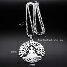 1pc Gold Meditation Tree & Buddha Pendant Necklace - Gold - View 6