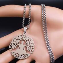 1pc Gold Meditation Tree & Buddha Pendant Necklace - Gold - View 2