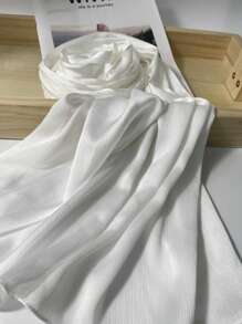 1pc Pleated Satin Headscarf, Suitable For Casual Daily Wear - White - View 2