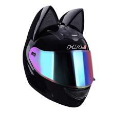 Full Face Helmet With Cat Ears, Ladies' Personalized Motorcycle Helmet - Camel - View 1