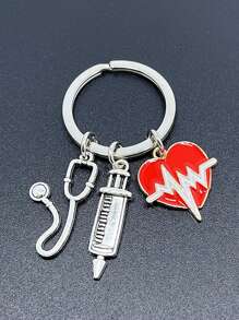 1 合金银心电图配件红心吊坠感谢礼物护士钥匙扣适合医生学生护士周礼物 - 銀色 - 查看 4