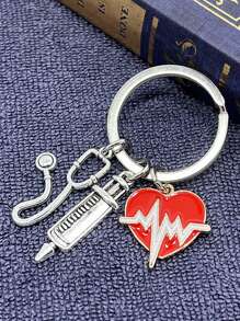 1 合金银心电图配件红心吊坠感谢礼物护士钥匙扣适合医生学生护士周礼物 - 銀色 - 查看 6