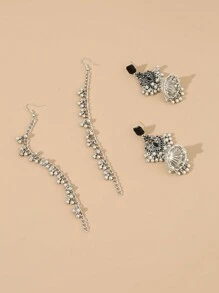 一对夸张的波西米亚古典风格镂空灯笼水滴耳环，异域复古耳环，时尚派对配饰 - 銀色 - 查看 5