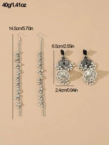 一对夸张的波西米亚古典风格镂空灯笼水滴耳环，异域复古耳环，时尚派对配饰 - 銀色 - 查看 6