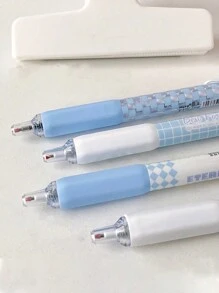 4入組格紋圖案中性筆 - 淺藍色 - 查看 4