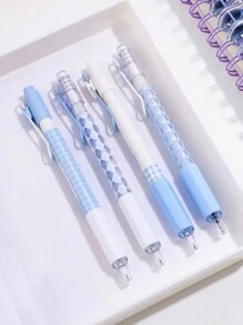 4入組格紋圖案中性筆 - 淺藍色 - 查看 1