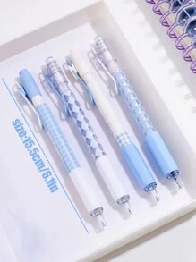 4入組格紋圖案中性筆 - 淺藍色 - 查看 6