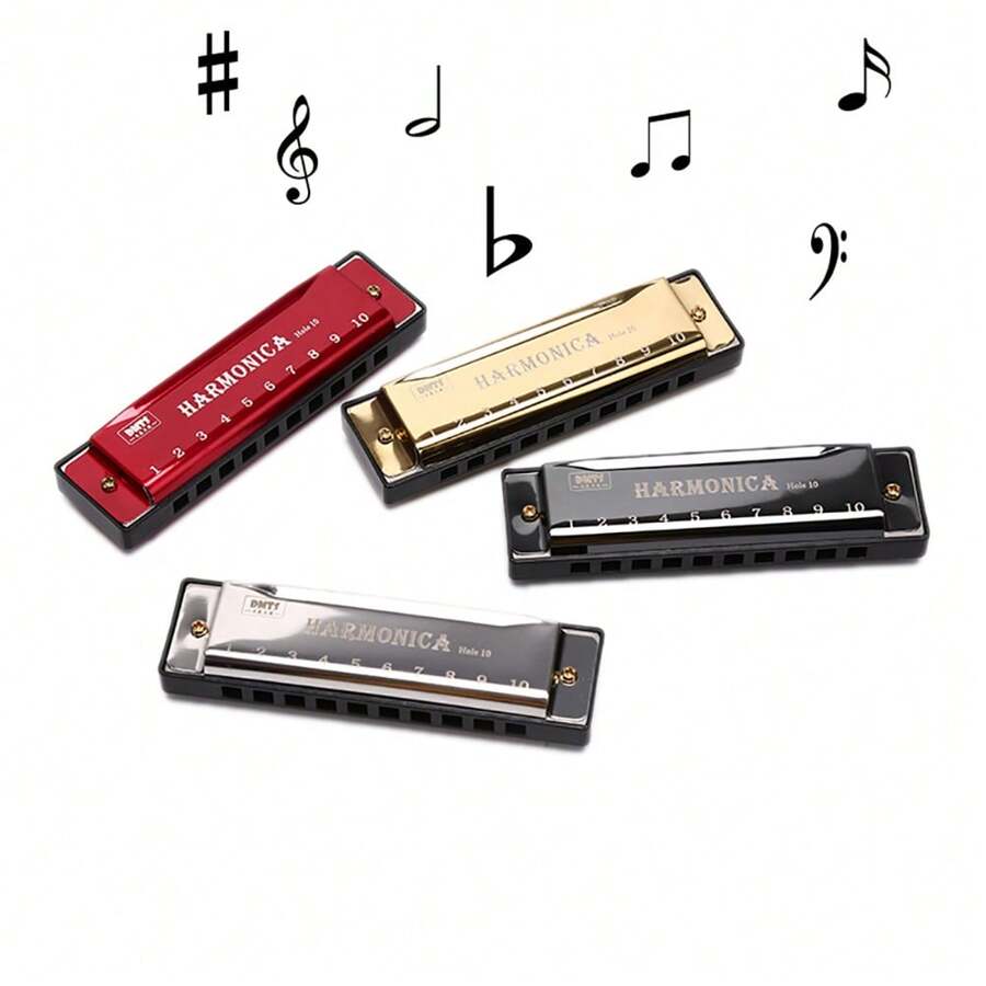 1 pièce Harmonica rouge à 10 trous avec anche en cuivre, harmonica