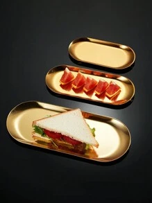 1 tấm thép không gỉ S/M/L, khay kim loại hình bầu dục, hoàn hảo cho món tráng miệng, khoai tây chiên, đĩa bít tết, đĩa nhà bếp, nhà bếp, quà tặng Giáng sinh - Vàng - Xem 5