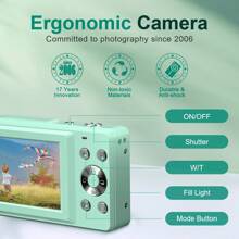 Fhd 1080p數字相機44mp小巧數字照相機,具備16倍變焦+32gb記憶卡+2節電池 - 綠色 - 查看 6