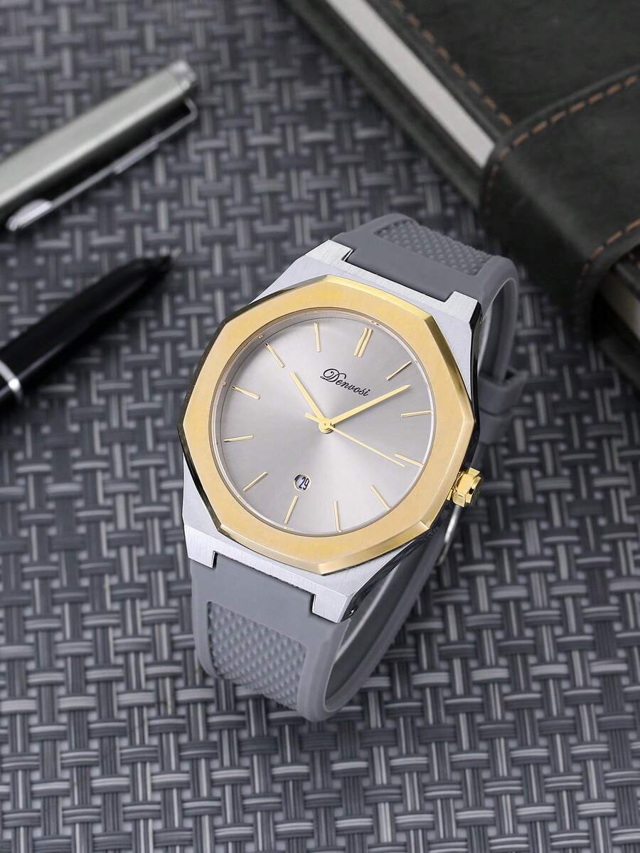 1pc Fashionable Sports Men's Waterproof Date Quartz Business Wristwatch - Grey - View 1