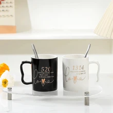 1組心形陶瓷馬克杯1314情侶杯,創意水杯禮盒咖啡杯,情侶杯節日促銷開幕式杯,男女創意陶瓷杯,附有蓋和匙在禮盒中 - 粉色 - 查看 4