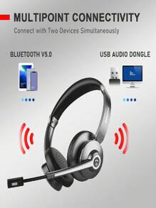 Wireless Bluetooth Headset with ENC Noise Reduction, Mute Button, and Multipoint Connectivity - 炭灰色 - 查看 5
