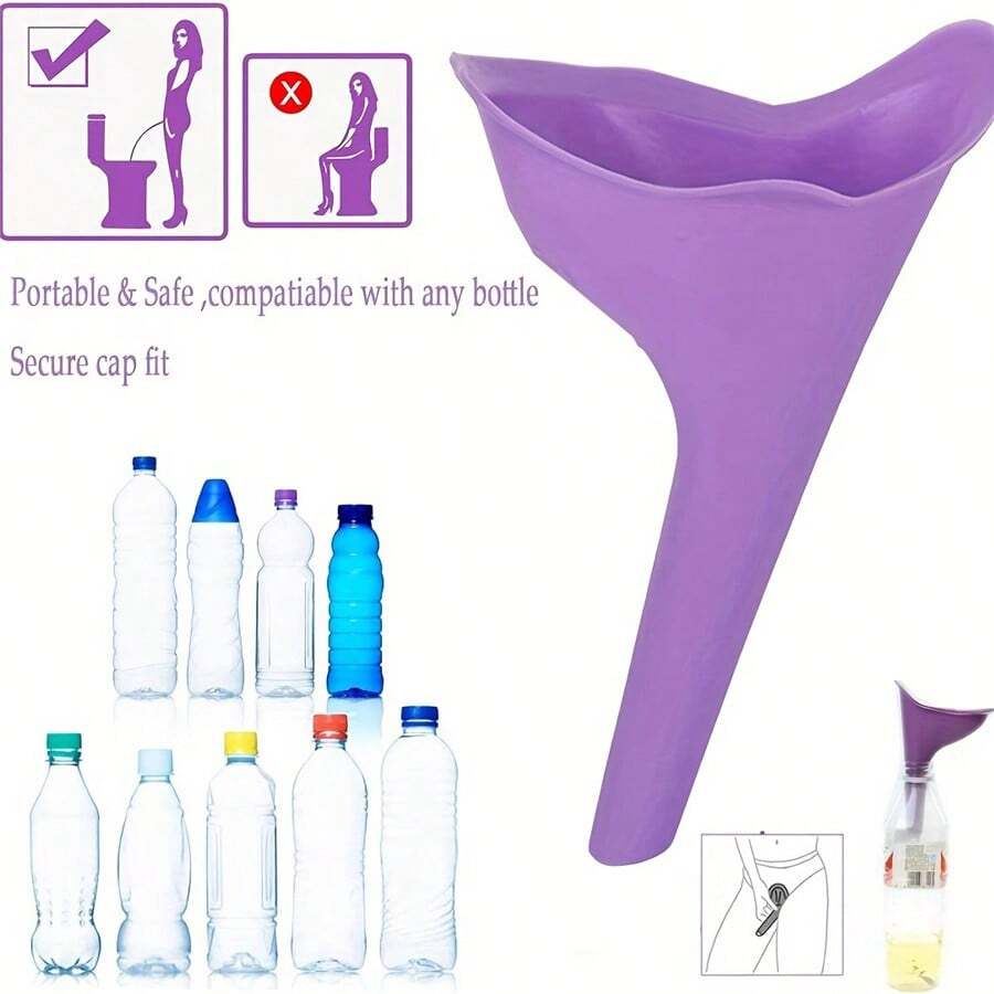 1pc Random Female Urination Device, Standing Urinals For Women, Reusable Silicone Urinal Foolproof Pee Funnel, Portable Urinal - Purple - View 1