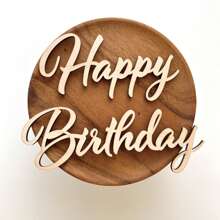 生日快乐木质标牌镂空木制生日快乐字母标牌 DIY 方块字装饰标牌 适用于花环家居门墙生日派对装饰（款式 1），圣诞节 - 米色 - 查看 2