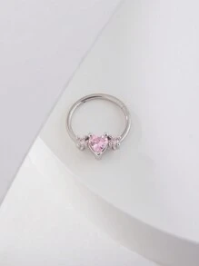 Simple Stainless Steel Rhinestone Heart Decor Nose Ring For Women & Girls Valentines - Multicolor - View 3