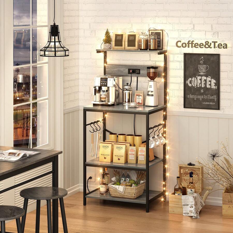 SUPERJARE Kitchen Bakers Rack With Power Outlets, Coffee Bar Table 4 Tiers, Kitchen Microwave