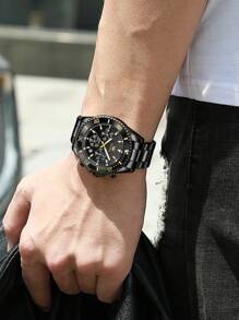 OLEVS. OLEVS Mens Watches Chronograph Luxury Dress Moon Phase Quartz Stainless Steel Waterproof Luminous Business Calendar Wrist Watch - 黑色 - 查看 5
