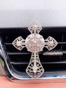 汽車空氣出風口夾式十字形香薰擴香器可愛車用通風口裝飾香水夾附2個補充片 - 銀色 - 查看 2