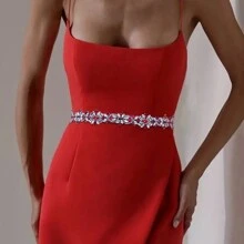 1條新娘腰帶,配有紅色玻璃鑽石,時尚宴會和派對腰部裝飾,絕佳的聖誕禮物選擇 - 酒紅色 - 查看 3