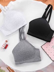 3 件装舒适纯色无钢圈文胸，适合青少年和女性 - 非常适合跑步和锻炼、内衣 - 彩色 - 查看 12