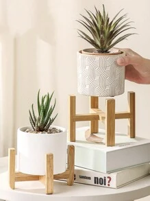 1pc  Solid Wood Planter Pot Trays Flower Pot Rack Strong Free Standing Bonsai Holder - Yellow - View 2