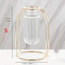1 个带金属框架的金色玻璃花瓶，现代创意水培花瓶，创意家居客厅家居装饰，插花干花装饰桌面装饰 - 小号和大号，家居装饰，花瓶，中心装饰，桌面装饰，婚礼装饰，中心装饰，桌面装饰，派对 - 金色 - 查看 4
