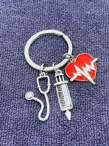 1 合金银心电图配件红心吊坠感谢礼物护士钥匙扣适合医生学生护士周礼物 - 銀色 - 查看 5