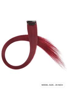 10片彩色夹式接发，20英寸直发合成假发，适用于万圣节装扮、圣诞节、派对、音乐节、新年礼物，女士（红色） - 酒紅色 - 查看 4